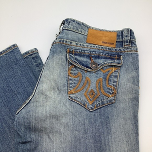 MEK DNM Womens OAXACA Jeans Blue Distressed Embroidered Pockets Size 32 x 34